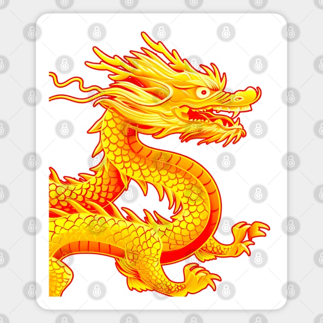 Chinese Golden Dragon on a Lucky Red Background 2: Chinese New Year, Year of the Dragon on a light (Knocked Out) background Magnet by Puff Sumo